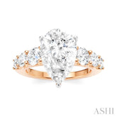 1 1/5 Ctw Pear Shape Round Cut Diamond Semi-Mount Engagement Ring in 14K Rose and White Gold